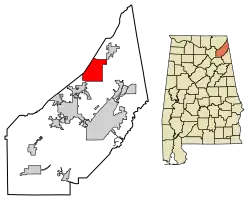 Location of Henagar in DeKalb County, Alabama.