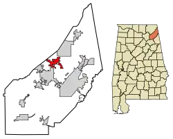 Location of Sylvania in DeKalb County, Alabama.