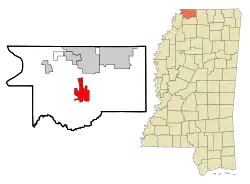 Location within DeSoto County and Mississippi