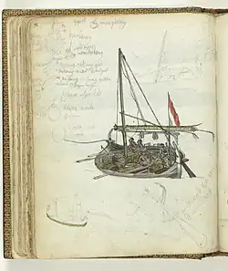 Jan Brandes' detailed sketch of an open Mayang, 1808.