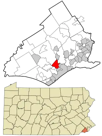 Location in Delaware County and the U.S. state of Pennsylvania