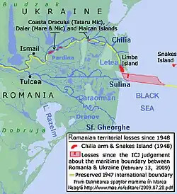 Territorial losses of Romania in the Danube delta since 1948
