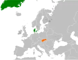 Map indicating locations of Denmark and Slovakia
