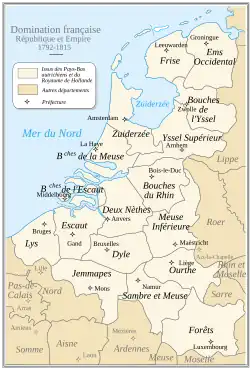 Map of the Low Countries, showing départemental boundaries