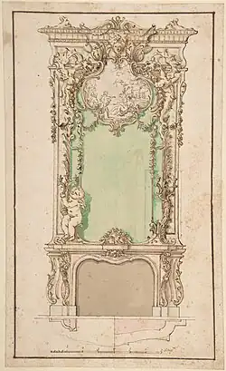 Fireplace and mantle design by Nicolas Pineau (1st half of 18th century)