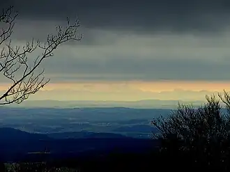 View from Mount Lusen in the Bavarian Forest over the Alpine Foreland
