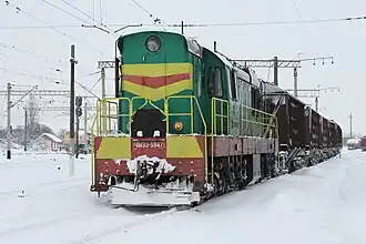 Locomotive ChME3-5947 and train at Vinnitsa railway station