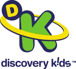The logo of a Latin American children's TV channel, showing a green K circulated by a yellow ring with a blue D-sphere.