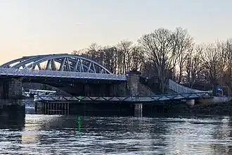 Completed Dukes Meadows Footbridge seen below Barnes Railway Bridge