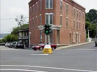A dummy light in Canajoharie, New York. It was removed in 2021.[93]