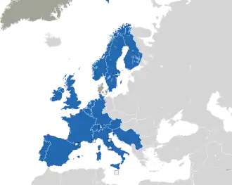 A coloured map of the countries of Europe