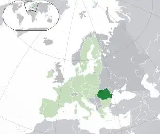 Map showing Romania in Europe