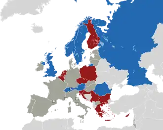 A coloured map of the countries of Europe