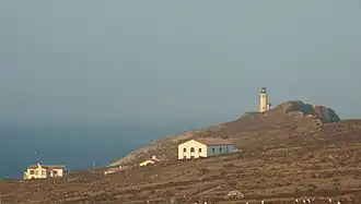 Lighthouse and National Park structures at sunset.