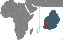 Map showing the location of Mauritius, and island in the Indian Ocean