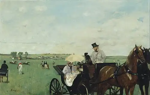 At the Races in the Countryside; by Edgar Degas; 1869; oil on canvas; 36.5 x 56 cm; Museum of Fine Arts (Boston, US)[223]