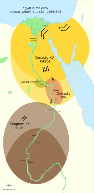 The political situation in the Second Intermediate Period of Egypt (c. 1650 – c. 1550 BC)