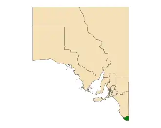 Map of South Australia with electoral district of Mount Gambier highlighted