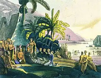 Image 16King Kamehameha I receiving the Russian naval expedition of Otto von Kotzebue. Drawing by Louis Choris in 1816. (from Polynesia)