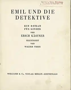 First page of the novel, which reads Emil und die Detektive.