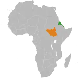 Map indicating locations of Eritrea and South Sudan