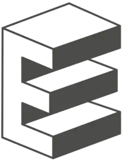 Graphic logo of a three-dimensional letter 'E'