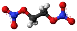 Ball-and-stick model of the ethylene glycol dinitrate molecule