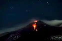 Long exposure image of a "dual-vent" eruption from Mount Etna's NSEC (New South East Crater)