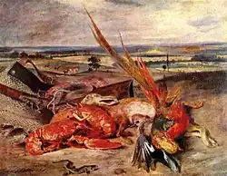 Eugène Delacroix, Still Life with Lobster and trophies of hunting and fishing (1826–1827), Louvre