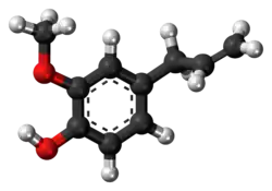 Ball-and-stick model of the eugenol molecule