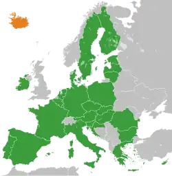 Map indicating locations of European Union and Iceland