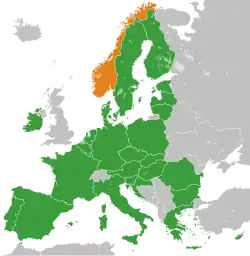 Map indicating locations of European Union and Norway
