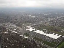 Aerial view of Evergreen Park, Illinois, looking Southwest, over Western Avenue.