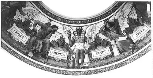 A portion of Edwin Blashfield's Evolution of Civilization, located on the dome above the Main Reading Room, 1896