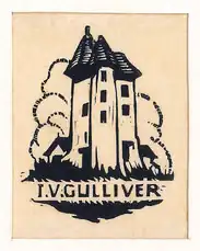 Ex Libris T. V. Gulliver. Woodcut