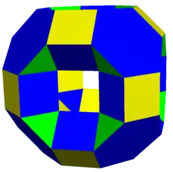 Density of a genus 5 toroidal is −4, like this Stewart toroid: v=72, e=168, f=88.