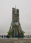 The Soyuz TMA-21 spacecraft on its launchpad.