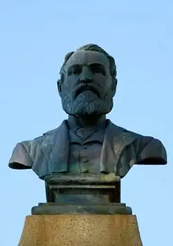 Bust depicting Maitland Brown at the top of the Maitland Brown Memorial