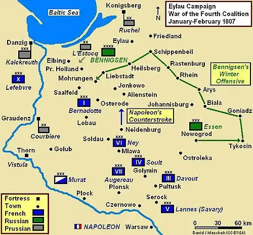 Battle of Eylau Campaign Map, Jan.-Feb. 1807