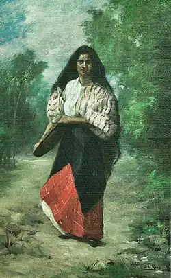 The tapis of the traditional colonial Filipino baro't saya dress, evolved from a sarong-like wrap with the addition of a long skirt (saya) underneath, due to Spanish demands for modesty[16][27][20]