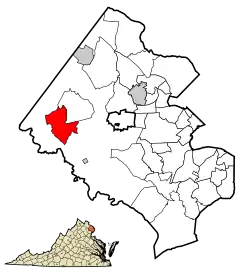 Location of Centreville in Fairfax County, Virginia