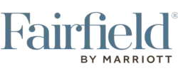 Serif aquamarine text "Fairfield®", with all-uppercase sans-serif black "BY MARRIOTT" on the bottom-right.