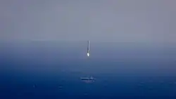 Falcon 9 first-stage attempts landing on the Autonomous spaceport drone ship, the landing legs are in the midst of deploying