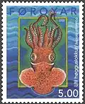 Sepiola atlantica appears on stamp FO 409 of the Faroe Islands