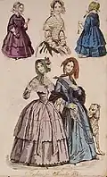 Ladies' December Fashions (1844). Hand-coloured steel engraving from a women's magazine.