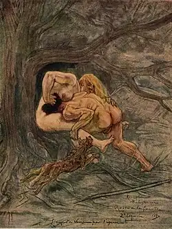 Prehistoric Coupling (1887) color pencil, watercolor, gouache (30.5 x 23.6 cm.) Namur