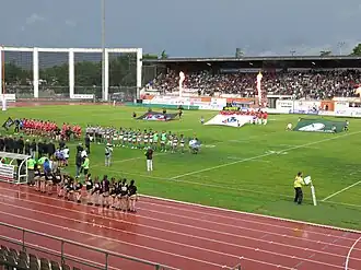 Teams line up ahead of the 2016–2017 season Grand Final