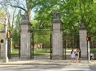 Undergraduates avoid exiting the central gate, instead using the flanking gates
