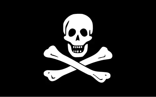 Interpretation of Edward England, John Taylor and Samuel Bellamy's Jolly Roger as described by Thomas Baker of Bellamy's crew: “..they spread a large black flag, with a Death's Head and Bones across, and gave chase to Cap't. Prince under the same colours”.[35]
