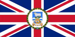A Union Flag defaced with the coat-of-arms of the Falkland Islands